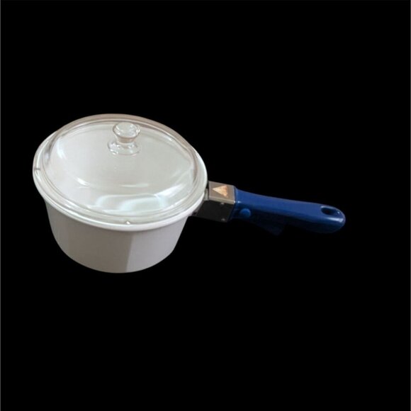 Princess House Nouveau White 2 Quart Saucepan With Glass Lid & Blue Removable Ha - Picture 3 of 7